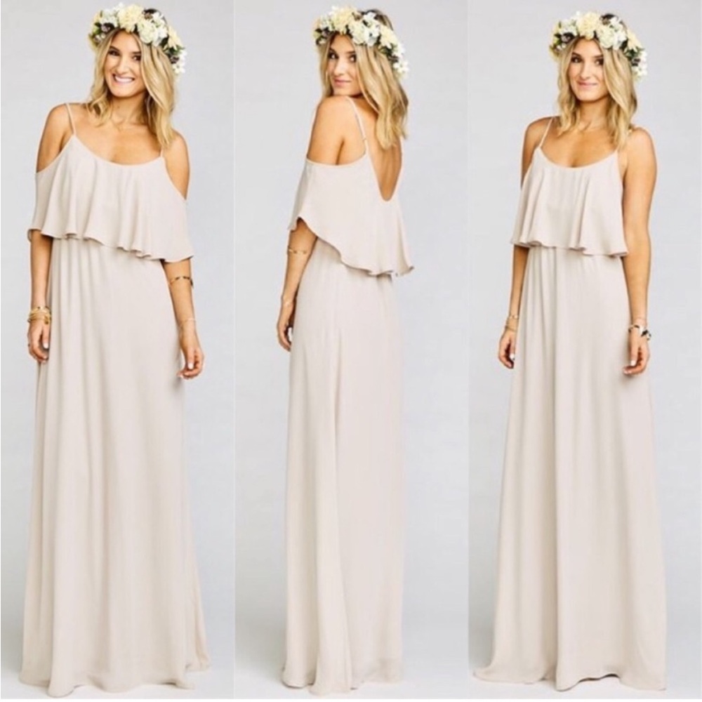 Show Me Your Mumu Caitlin Cold Shoulder Chiffon Bridesmaid Gown Show Me the Ring